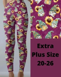 Gnome Sunflowers Floral Flower Women's Leggings TC2 Extra Plus Size 20-26 - Picture 1 of 2