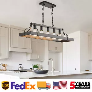 34'' 5 Light Pendant Black Farmhouse Ceiling Chandelier Kitchen Island Fixture - Picture 1 of 9