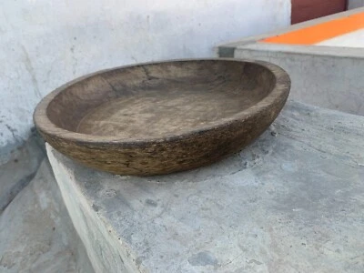 Antiguo tazón de utensilios de cocina de madera artesanal indio parat masa amasar Foto 1 de 4