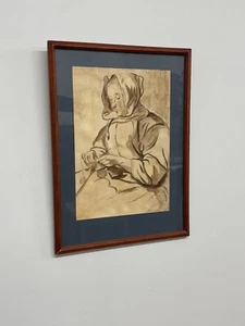 Acquerello E. Keeling - "Woman Sewing" dopo Van de Eastland, arte incorniciata - Foto 1 di 10