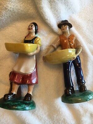 Vintage Perugia, Italy Statues Of Primitive Farm Workers, Female & Male>