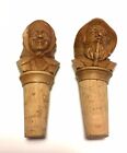 Vintage Italian Handcarved Wood Bottle Stoppers Man And Woman Wine