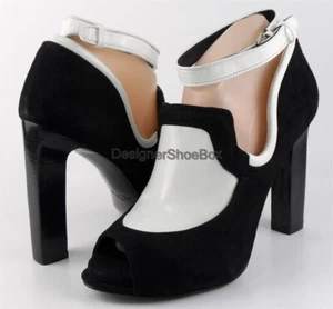 $325 RACHEL ROY FABIOLA Black White Suede Leather Designer Peep Toe Pumps 9 - Picture 1 of 5