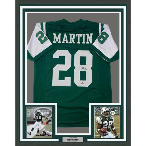 Framed Facsimile Autographed Curtis Martin 33x42 Green Reprint Laser Auto Jersey Cover