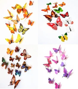 12pcs PIN 3D Butterfly Art Home Decor Colorful DIY Net Home Decals Cortinas - Imagen 1 de 17