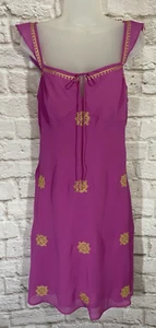 Vintage Y2K Babydoll Dress 8 Pink Gold Embroidery Coquette Fairy Whimsigoth 9955 - Picture 1 of 10