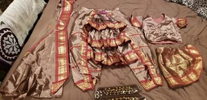 Indian Girl's Purple Silk Bharatnatyam Suit With Ghungroos  - Picture 1 of 10