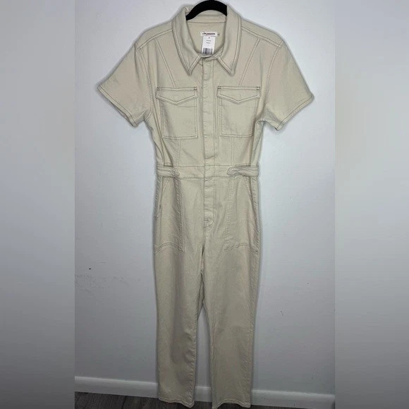 Macacão jeans Good American creme feminino tamanho 4 - Imagem 1 de 4