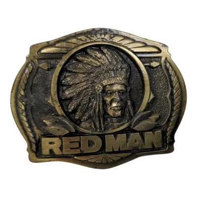 Fivela de cinto vintage Red Man mastigando tabaco cowboy ocidental nativo americano - Imagem 1 de 3