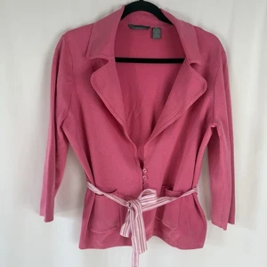 Hillard & Hanson Pink cardigan with Striped Belt size: XL 74% Silk - Picture 1 of 13