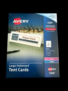 Avery 5309 Ink Jet 3.5” x 11” Large Tent Cards Embossed White 50 Cards NEW - Picture 1 of 3