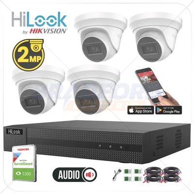HIKVISION 2MP HILOOK CAMERA CCTV BUILT IN MIC 1TB SYSTEM DOME NIGHT VISION WHITE - Image 1 of 4