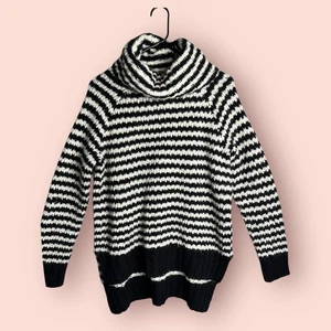 A.N.A. Womens Black White Stripe Turtle Neck Pullover Wool Sweater Medium Grunge - Picture 1 of 5