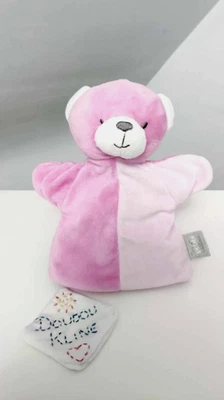 Doudou Plat/Marionnette Ours Rose Clair Foncé Blanc Nez Gris Mes Petits Cailloux - Photo 1/4
