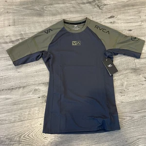 RVCA Olive Rash Guard Sport Kurzarm Shirt Herren Medium Surfen Schwimmen Gym - Bild 1 von 14