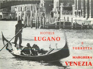 Hotel Lugano ~VENICE VENEZIA ITALY~ Great GONDOLA Luggage Label, c. 1950 - Picture 1 of 1