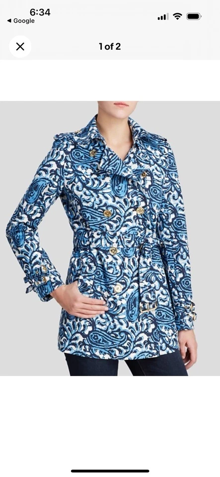 MICHAEL Kors Blue Paisley Print Belted Short Trench Coat MS52H971PJ - MSRP $225 - Image 1 of 4