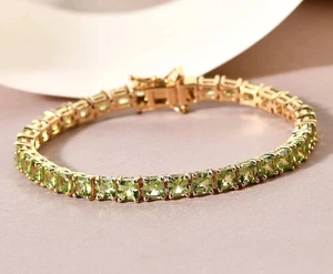 15Ct Princess Cut Lab Created Peridot Engagement Bracelet 14K Yellow Gold Plated - Picture 1 of 11