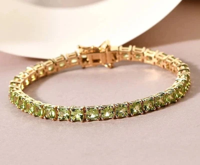 15Ct Princess Cut Lab Created Peridot Engagement Bracelet 14K Yellow Gold Plated - Image 1 of 4