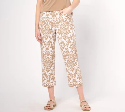 Susan Graver Women's Pants Sz L Regular Printed LK Fusion Slim Leg Brown A644510 - Image 1 of 4