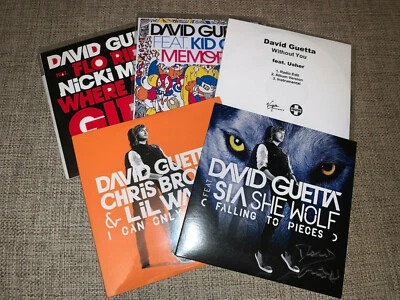 DAVID GUETTA - 5xCD SINGLE SIGNED / AUTOGRAPHED PROMO SET  WITHOUT YOU SIA USHER - Image 1 of 2