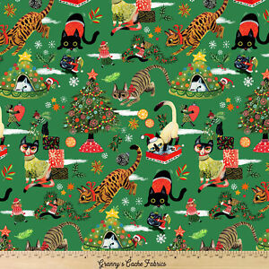 Pine Pixie Play Not Ameowsed Christmas Cat Cotton Fabric Dear Stella Holiday