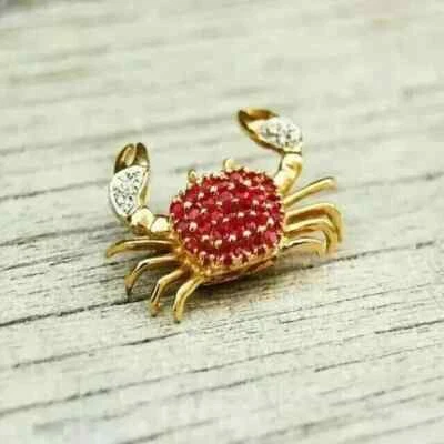1.80Ct Round Lab Created Red Ruby Carb Charm Brooch Pin 14K Yellow Gold Plated - Image 1 of 4