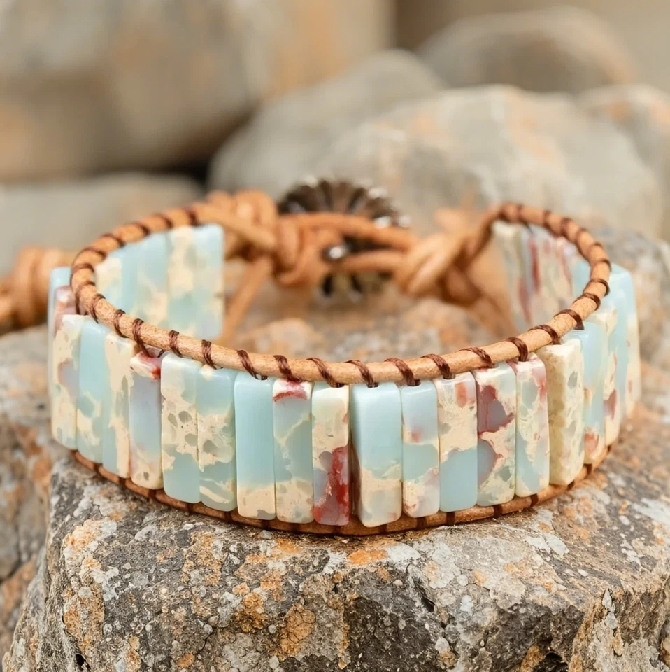 Pulsera mujer Reiki Boho curativa piedras preciosas naturales ópalo africano regalo hecha a mano Foto 1 de 4