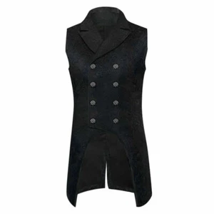 Schwarze Frack Weste Herren Brokat Viktorianisch Gothic Barock Steampunk L - XL - Bild 1 von 4
