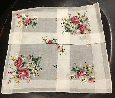 Pañuelo/pañuelo floral vintage rosas 12"x 12” #13A Foto 1 de 4
