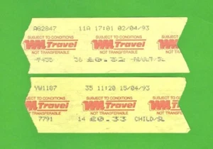 West Midlands Travel - 2 Wayfarer Machine Issued Bus Tickets: Adult/Child - 1993 - Picture 1 of 2