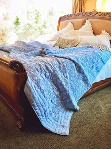 SOFT SURROUNDINGS CLAUDINE RUCHED QUILT KING BLUE FOG - Picture 1 of 3