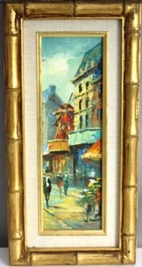 Vintage Signed Parisian Cityscape Oil Painting • Windmill/Shops Framed 16"X8" - Picture 1 of 19