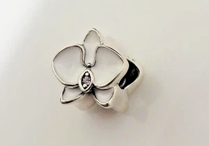 Pandora white Orchid Charm pink CZ, STERLING SILVER - Picture 1 of 3