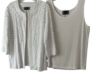 Slinky Brand Tank Top/Jacket Set White Sz L Pull On 3/4 Sleeve Women AA791 - Picture 1 of 6