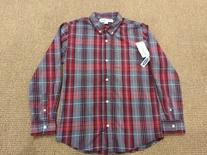 Old Navy Boys XL (14-16) Red Gray Plaid Long Sleeve Button UP Shirt NEW - Picture 1 of 6