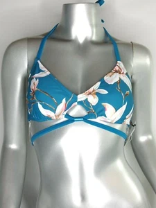 Shade & Shore Size Medium Bikini Swim Top Teal Floral Strappy removeable Pads  - Picture 1 of 10