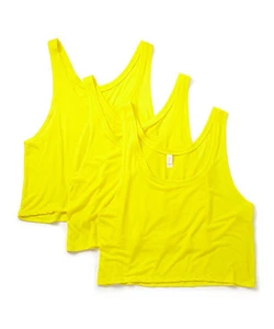 Nuova confezione da 3 canottiere donna giallo fluo crop boxy moda sciolte fluide S M L - Foto 1 di 1
