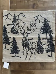 Pottery Barn Christmas Cabin Conell Rustic Forest Embroidered Pillow, 20''x20'' - Picture 1 of 6