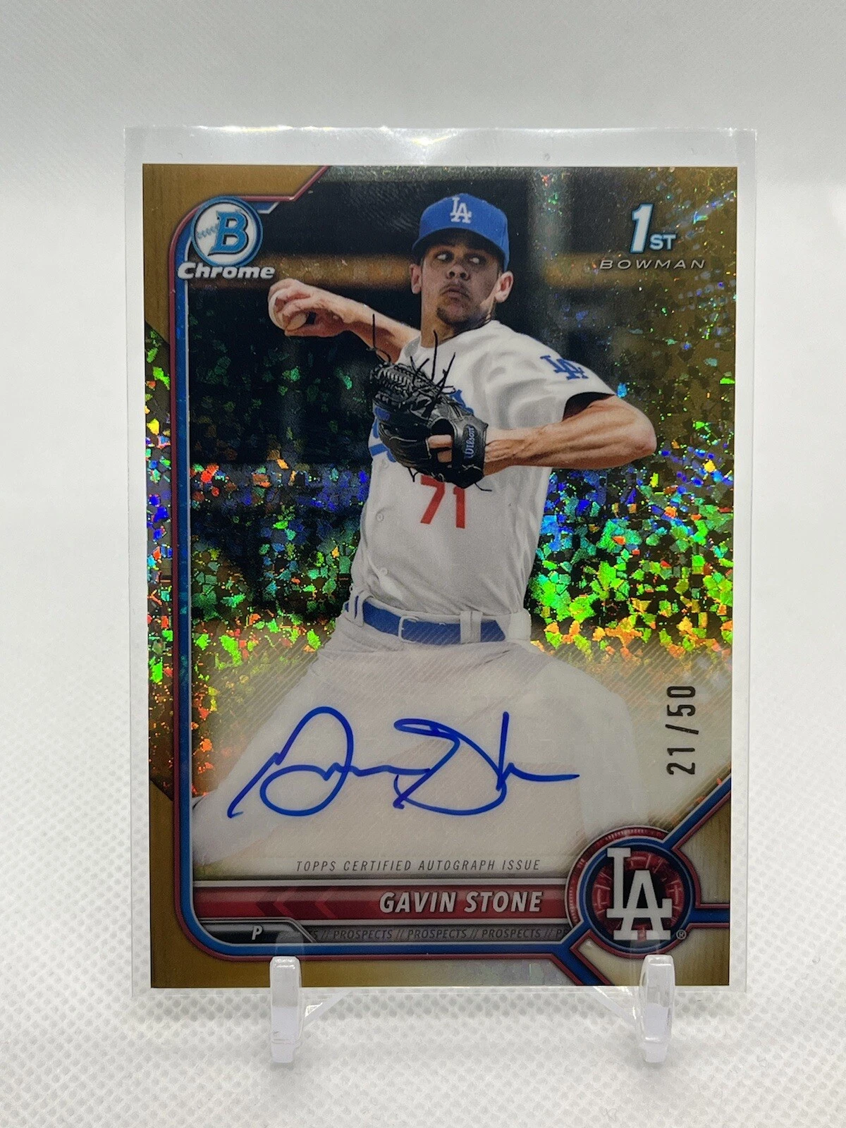 2022 Bowman Chrome Gavin Stone Auto Autograph Gold Mini Diamond /50 Dodgers 1st