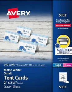 Avery Tent Cards with Sure Feed(R), 2" x 3.5", White, 160 (5302) - Picture 1 of 5