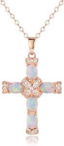 18K vergoldet erstellt Opal Kreuz Halskette, 18 Zoll mit 2 Zoll Verlängerung - Bild 1 von 12