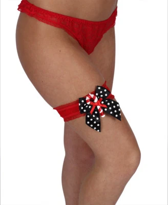 Christmas Red Garter Red With Large Bow and Candy Cane Trim  FREE POSTAGE  (FL) - Image 1 of 4