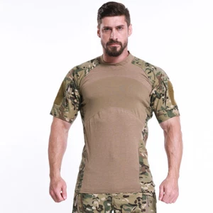 Tactical Shirt Short Sleeve Combat Shirt Top Hunting Round Collar Camo Hunting - Picture 1 of 24