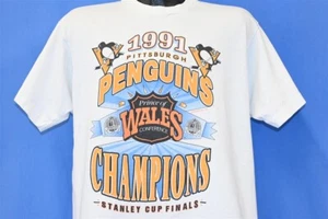 vtg 90s PITSBURGH PENGUINS STANLEY CUP FINALS CHAMPIONS 1991 t-shirt HOCKEY XL - Picture 1 of 6