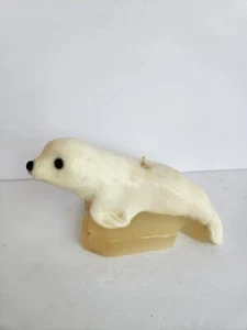 Vtg Ocean Ice Baby Seal Unlit Wax Candle On Iceberg Rock Ledge Unusual EUC - Picture 1 of 9