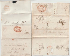 1825/34 3 MAIL DA/PER HOTEL DI LONDRA - 2 SEGNI DEL TEMPO OVALI ROSSI & CROCE CHARING C+ - Foto 1 di 4