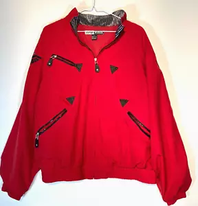 Vintage 80's Jamie Sadock Red Women's Windbreaker Bomber Jacket XL Faux Leather - Picture 1 of 12
