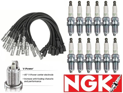 For Mercedes-Benz C E-Class ML SLK 12 MK Spark Plug Wire + 12 NGK Spark Plugs - Image 1 of 4