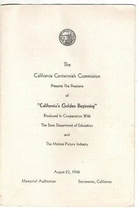 California's Golden Beginnings Movie Program 1948 Centennial Frank Sinatra - Picture 1 of 2